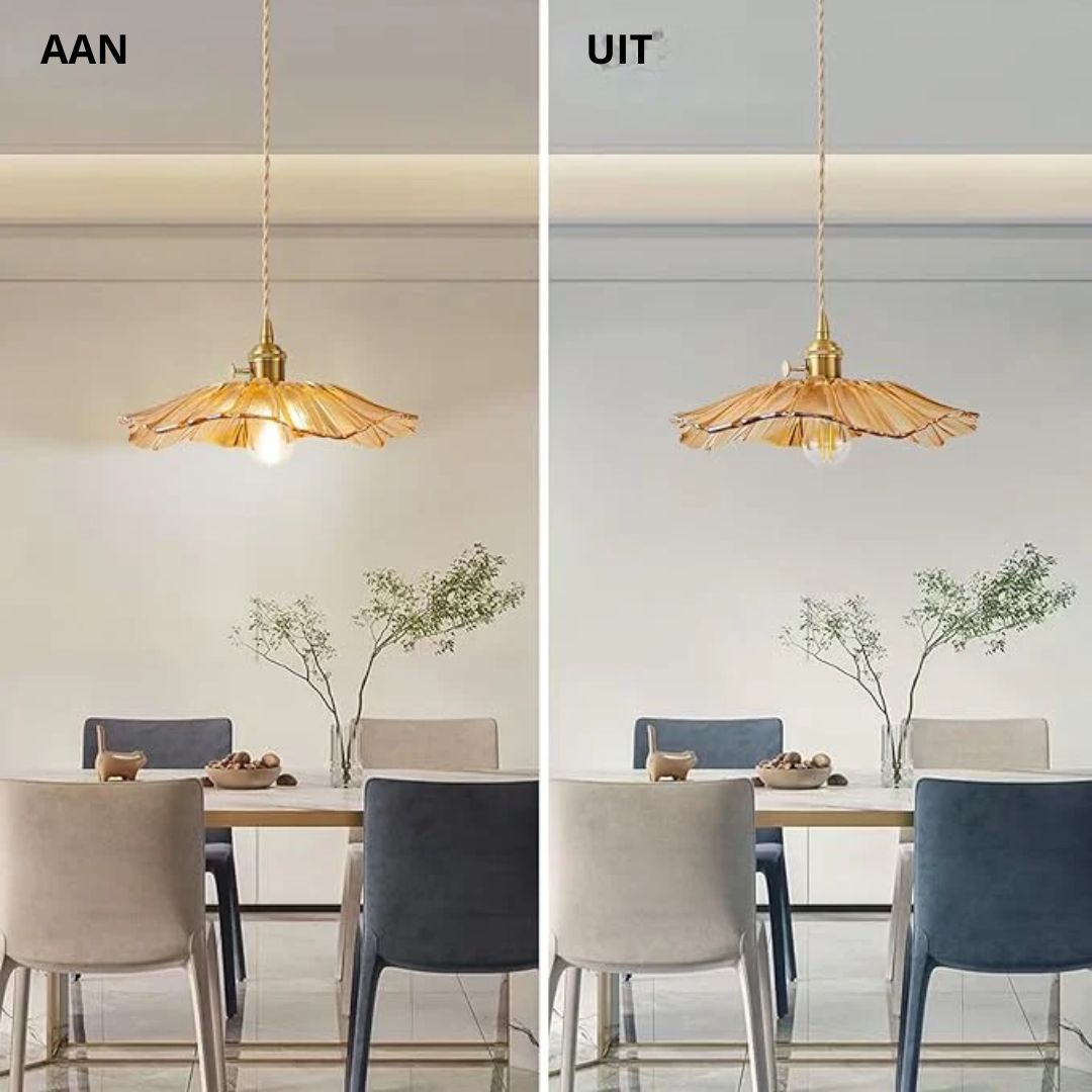Glazen hanglamp met metalen fitting – Bonq