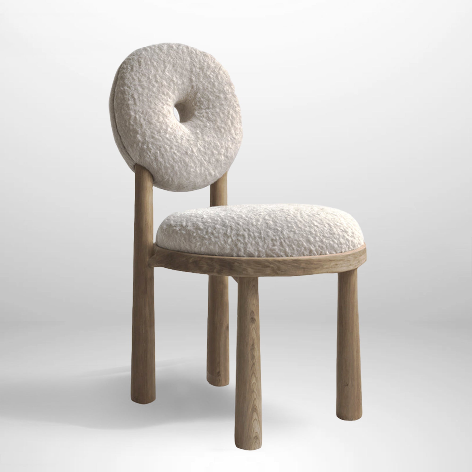 Bastille Chair – Scandinavische Bouclé Designstoel met Massief Houten Frame