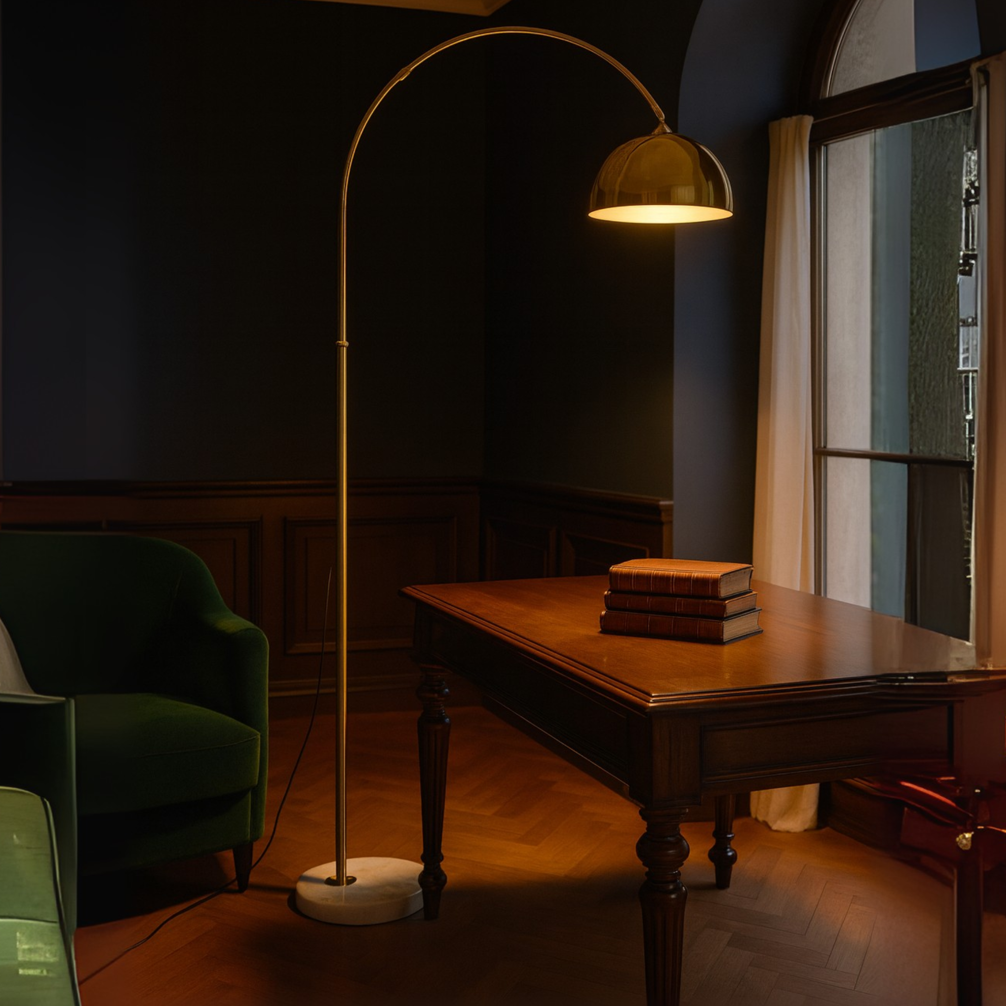 Aurora Arc – LED Booglamp met Marmeren Voet