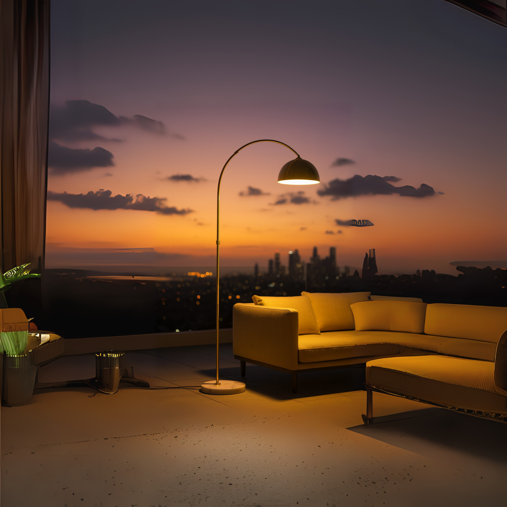 Aurora Arc – LED Booglamp met Marmeren Voet