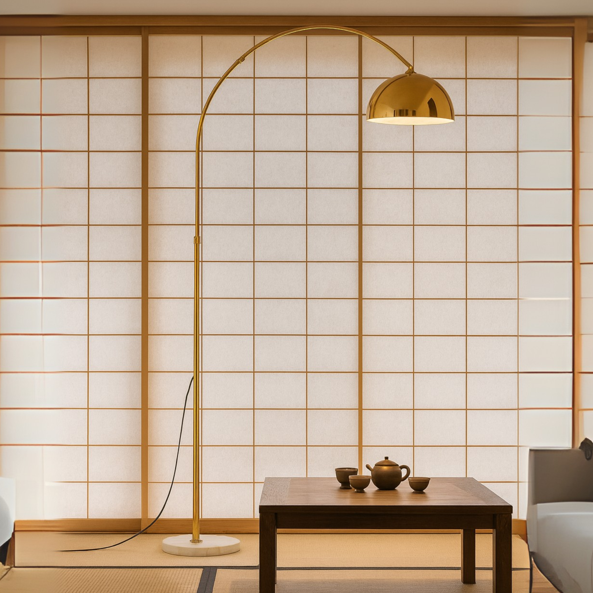 Aurora Arc – LED Booglamp met Marmeren Voet