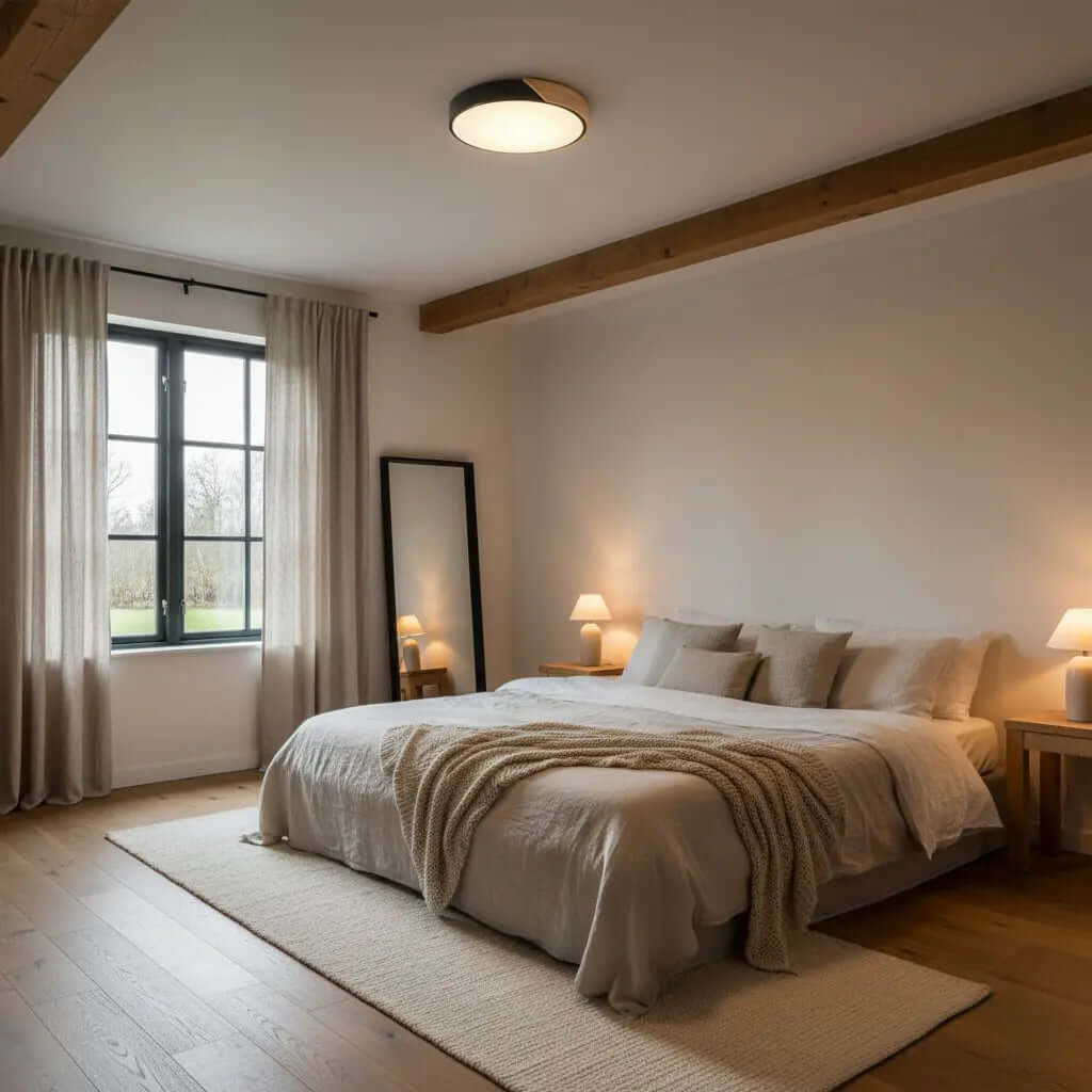 Lunéa – Scandinavische Plafondlamp met Houten Accent