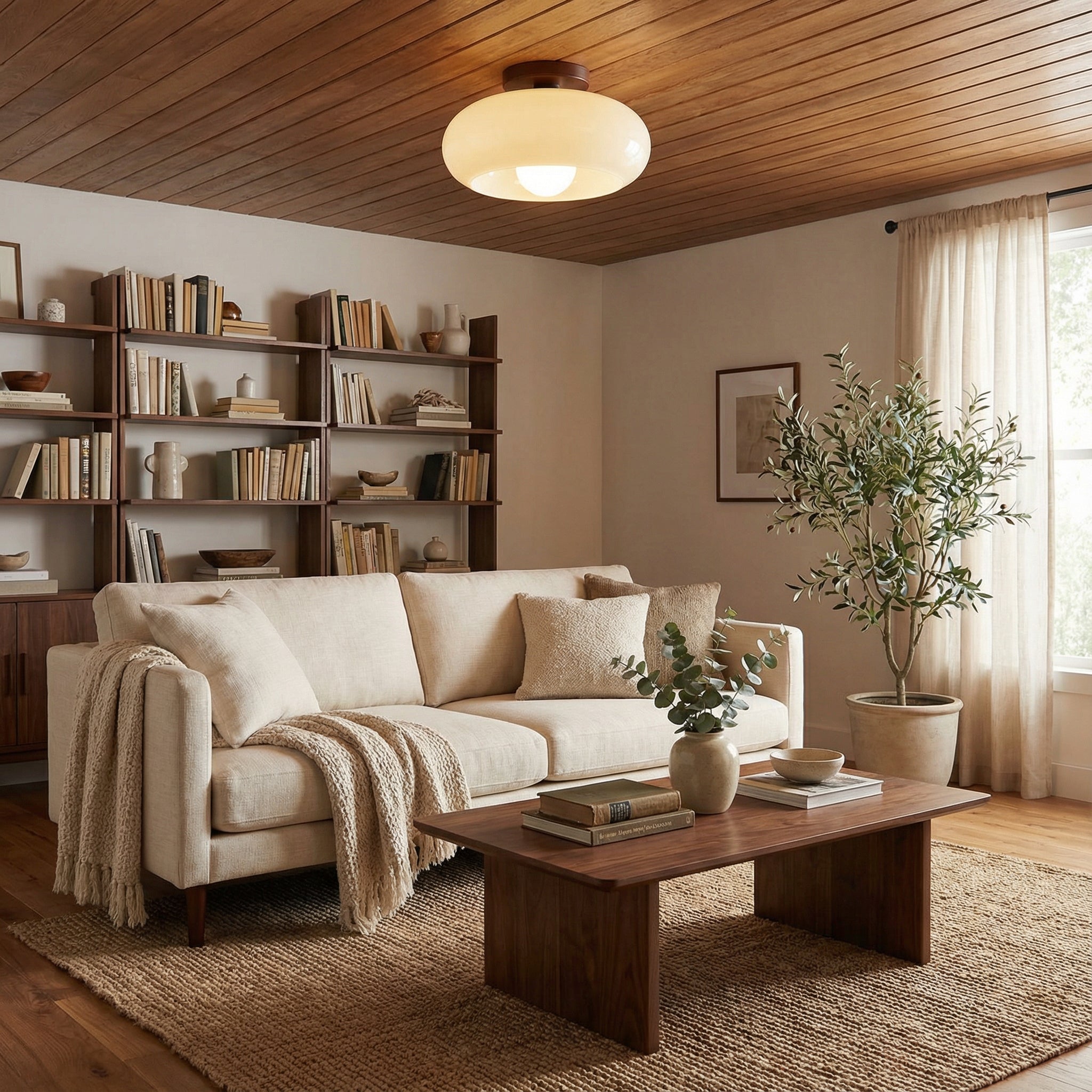 plafondlamp van crème glas en metaal – Bonq