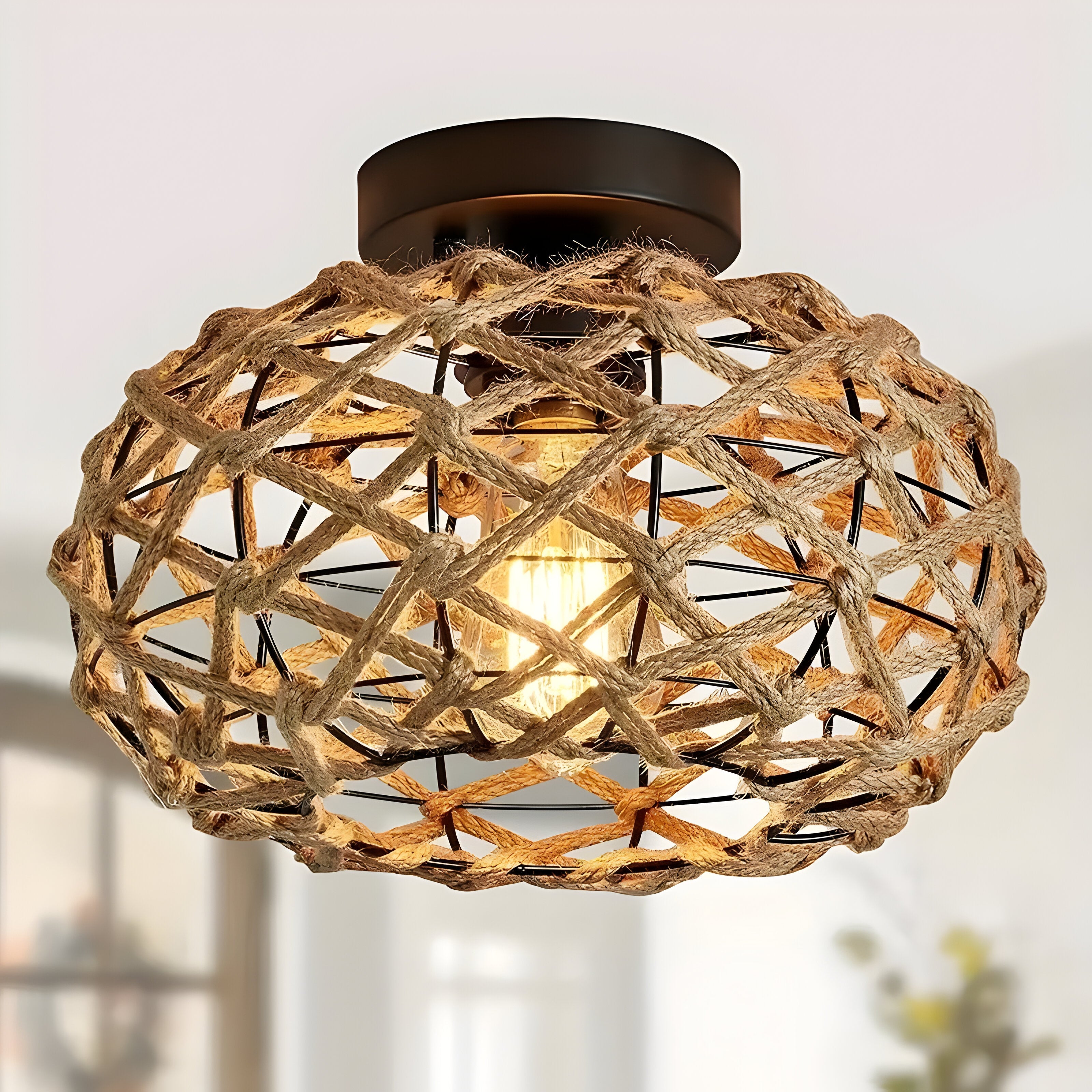 Maris Weave Plafondlamp – Boho Elegantie met Natuurlijk Touw