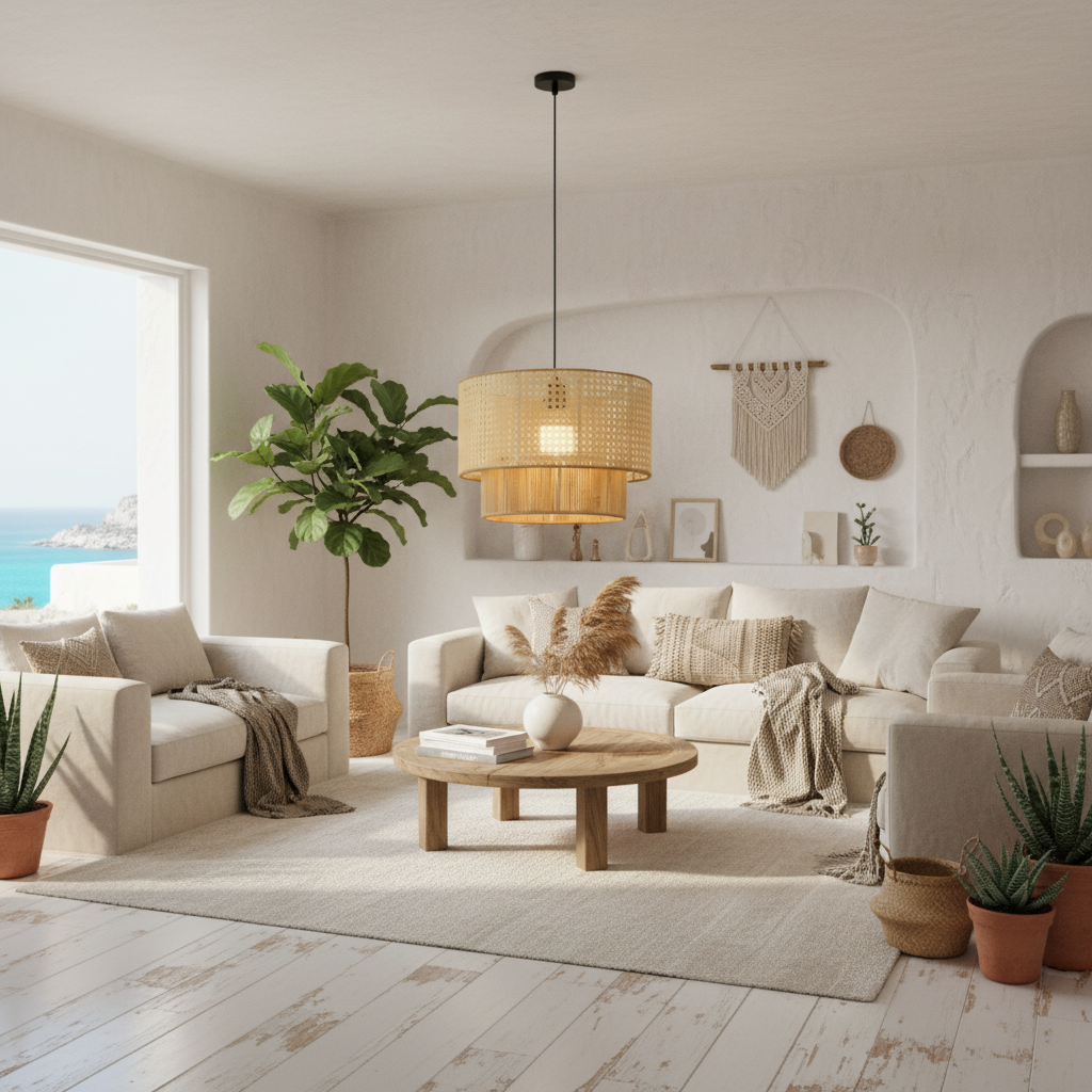 Hempora Wabi-Sabi Hanglamp – Handgemaakt van Henneptouw & Rotan