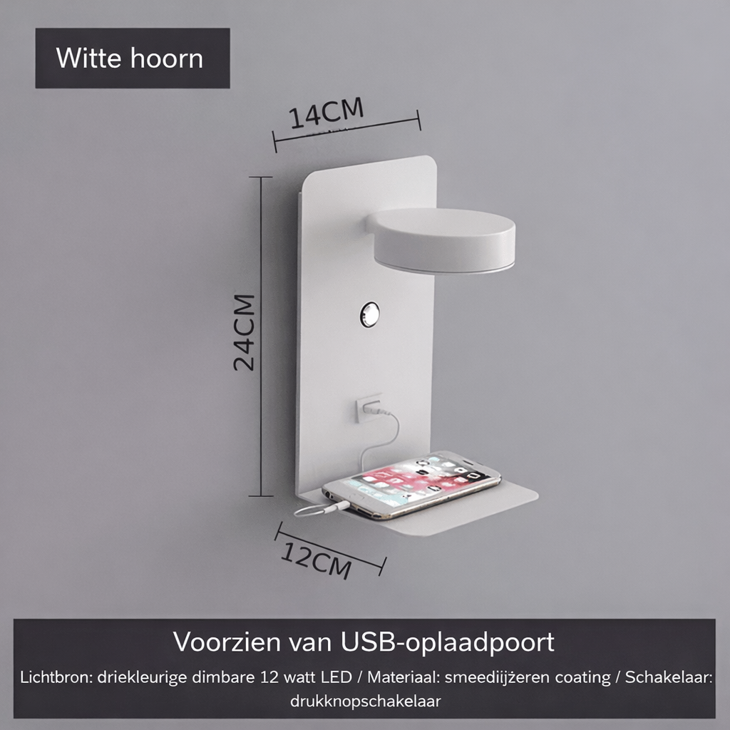 Kalyra wandlamp Bedlamp Aluminium Met Oplaadfunctie