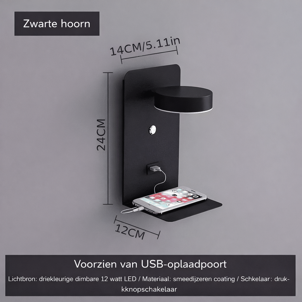 Kalyra wandlamp Bedlamp Aluminium Met Oplaadfunctie