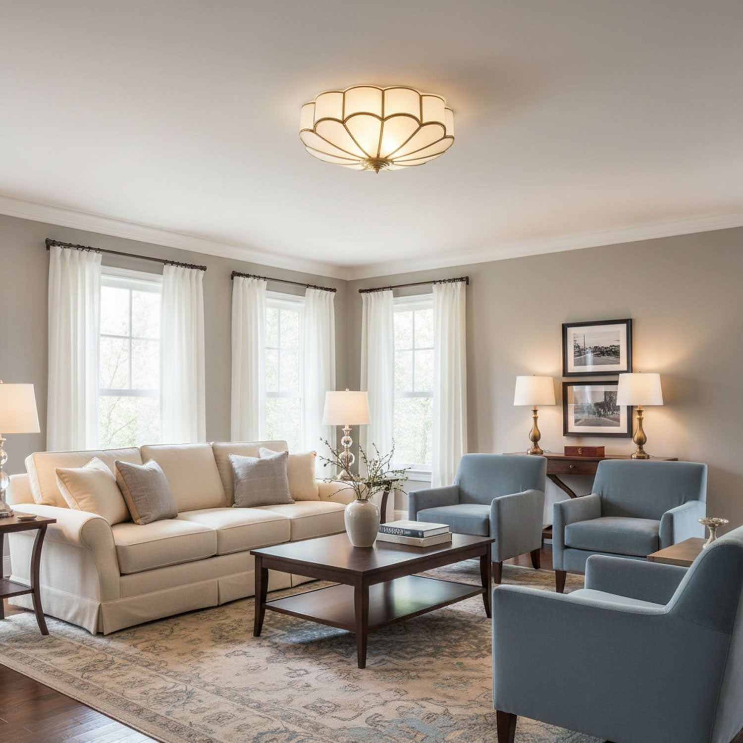 Plafondlamp van messing en glas – Bonq