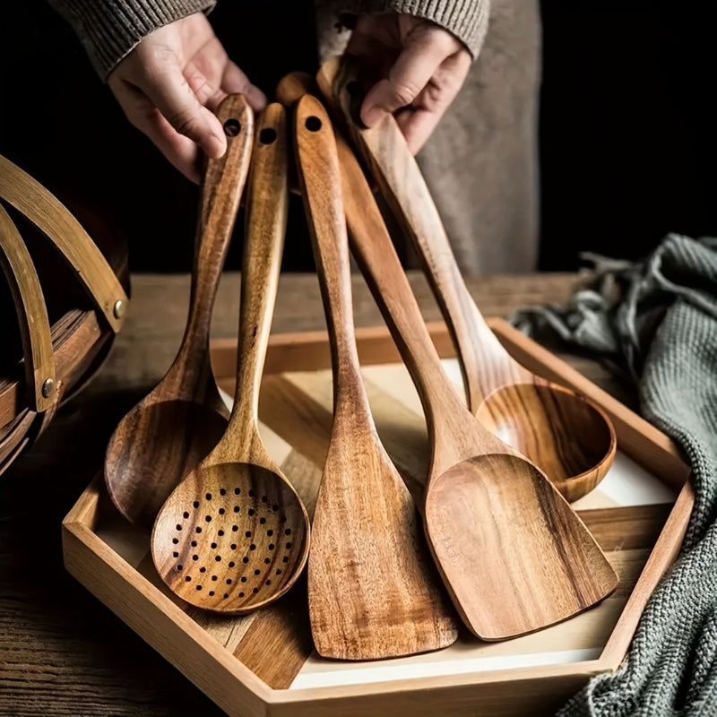 Silvara – 5-delige Houten Keukengerei Set met Natuurlijke Uitstraling