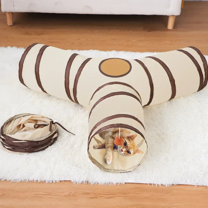 PawQuest™ Opvouwbare Kattentunnel – Lange T/Y Manieren Speeltunnel voor Binnenkatten