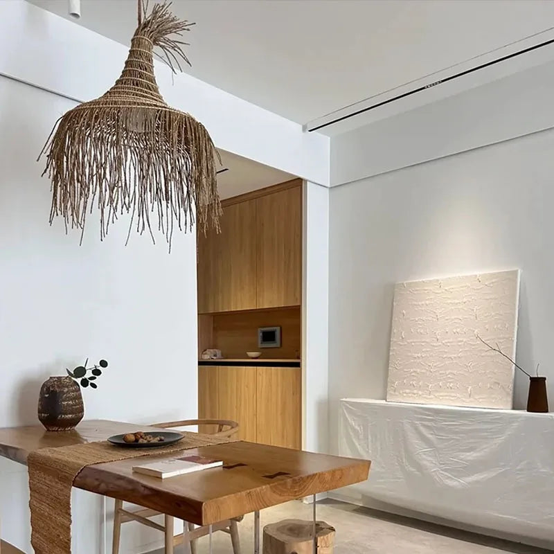 Japanse Wabi-Sabi strohoed hanglamp