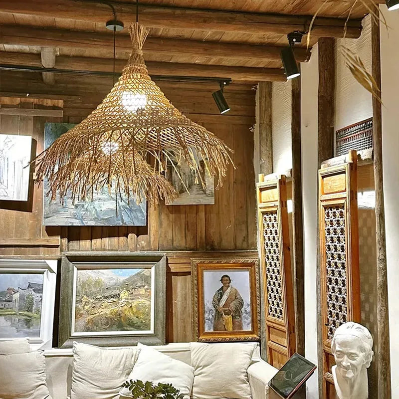 Japanse Wabi-Sabi strohoed hanglamp