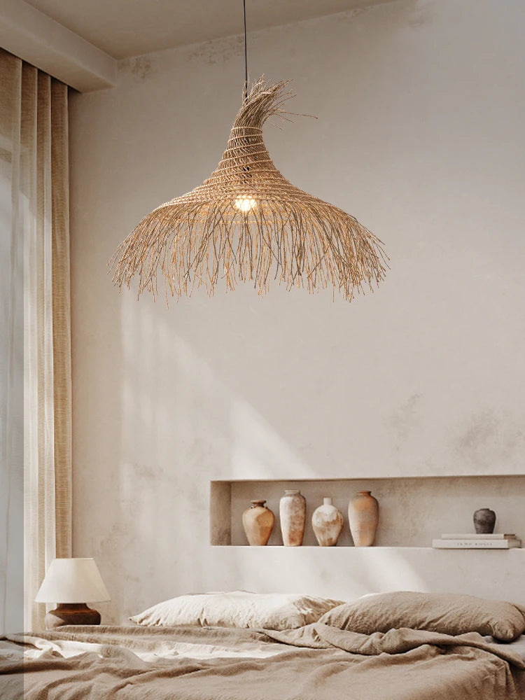 Japanse Wabi-Sabi strohoed hanglamp