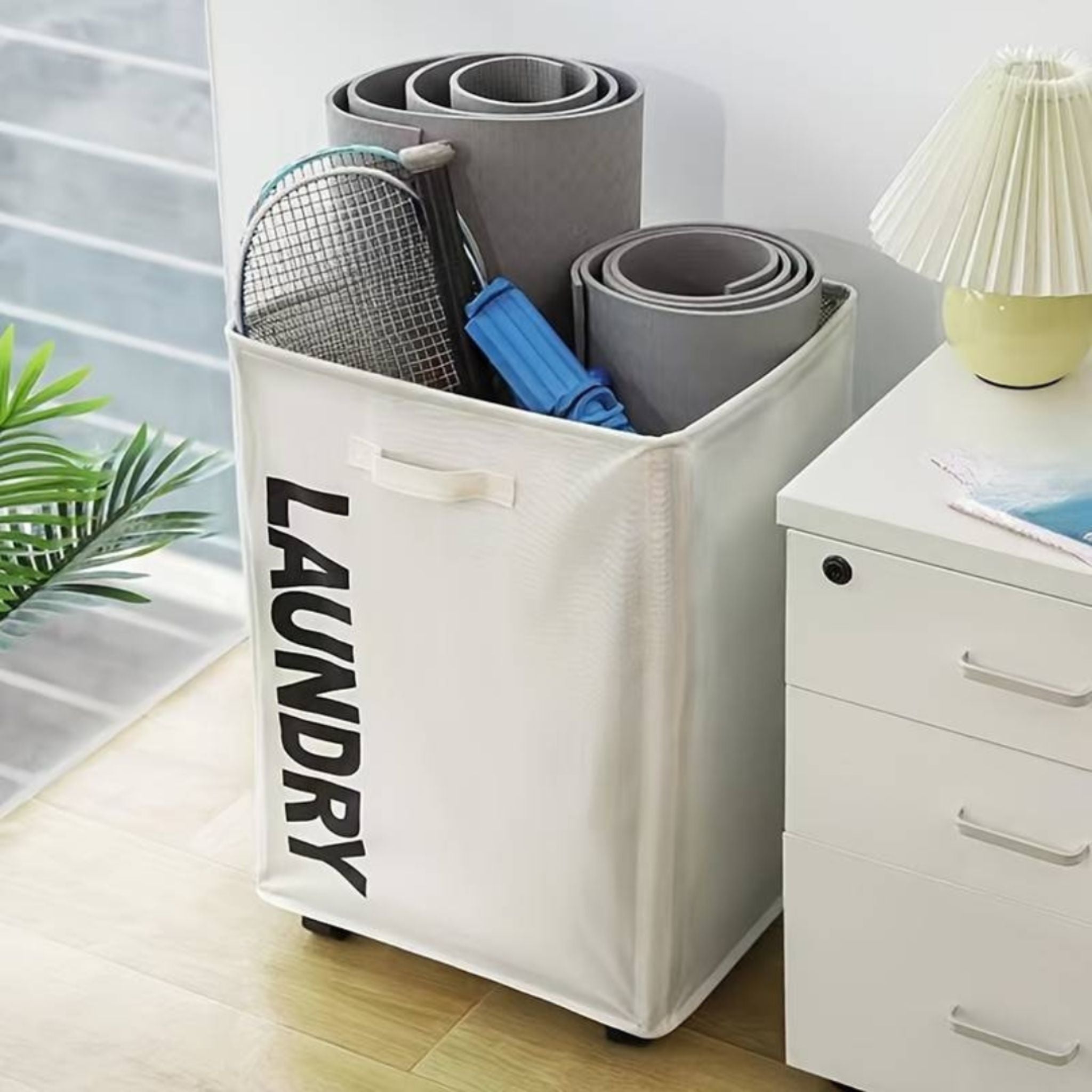 FlexiRoll™ – Plooibare Wasmand op Wieltjes | Waterdicht, Ruim & Makkelijk te Verplaatsen