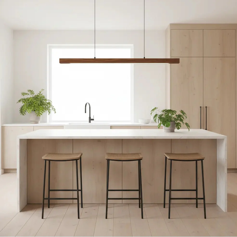 Glødra – Langwerpige Houten Hanglamp met Minimalistische Uitstraling