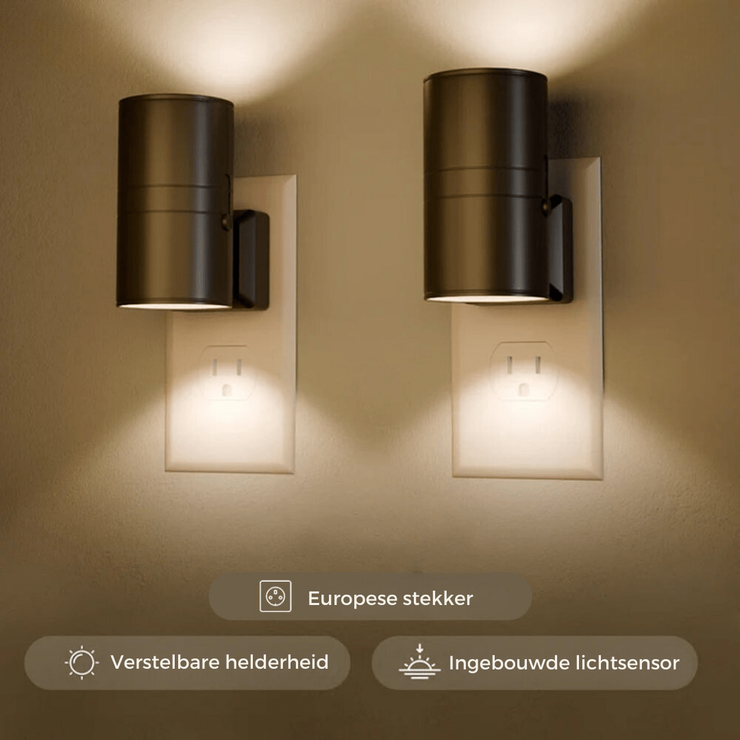 Wandlamp met lichtsensor en stopcontact – Bonq