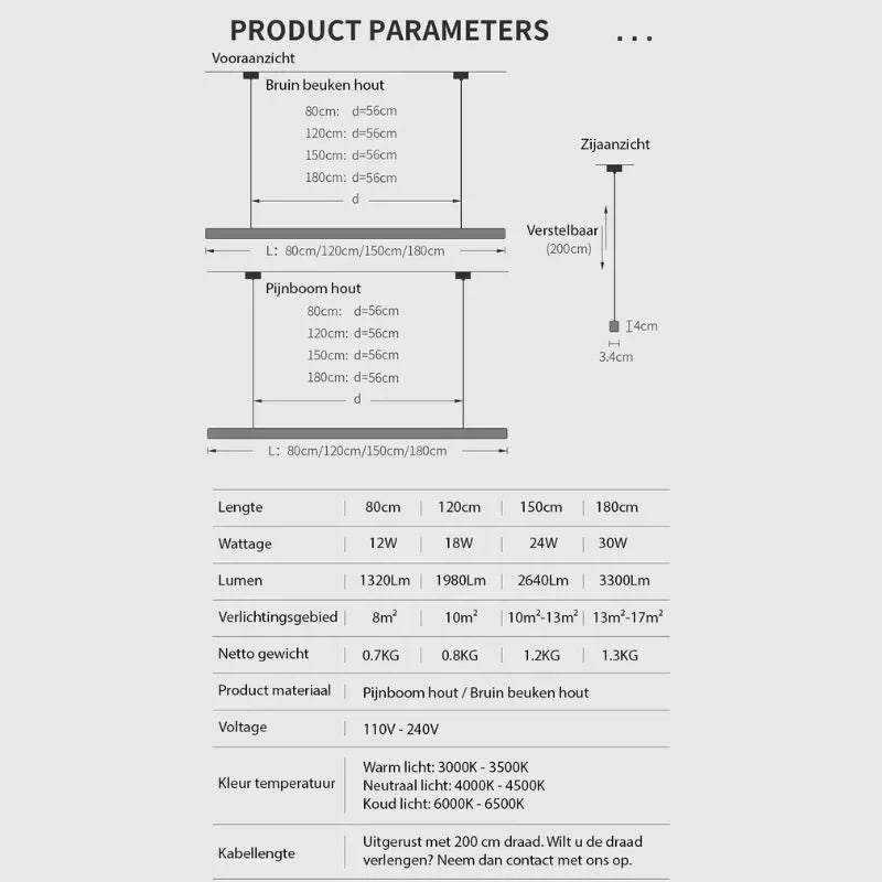 Glødra – Langwerpige Houten Hanglamp met Minimalistische Uitstraling