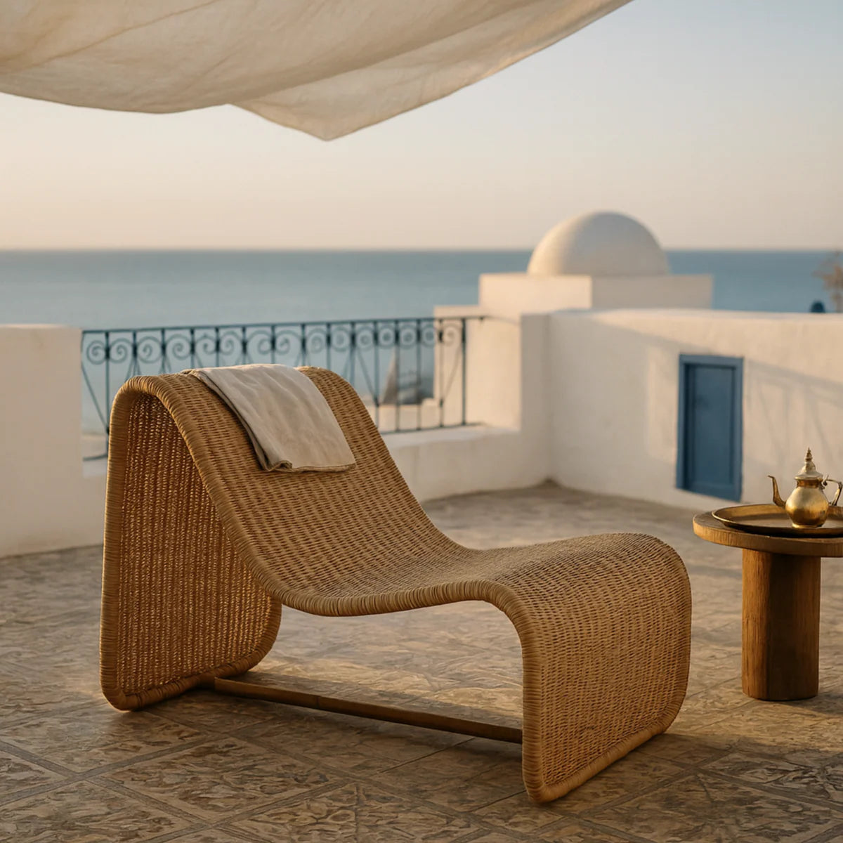 Serenya™ Chaise Longue in Rotin – Elegantie & Natuurlijk Comfort