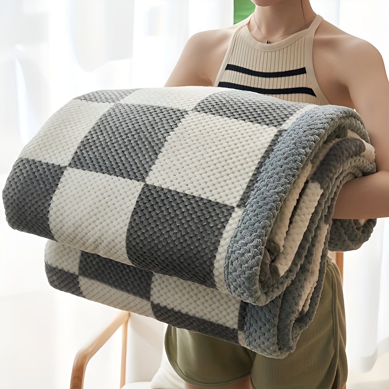 Velouris Plaid – Luxe Chenille Fleece deken met Klassiek Ruitpatroon
