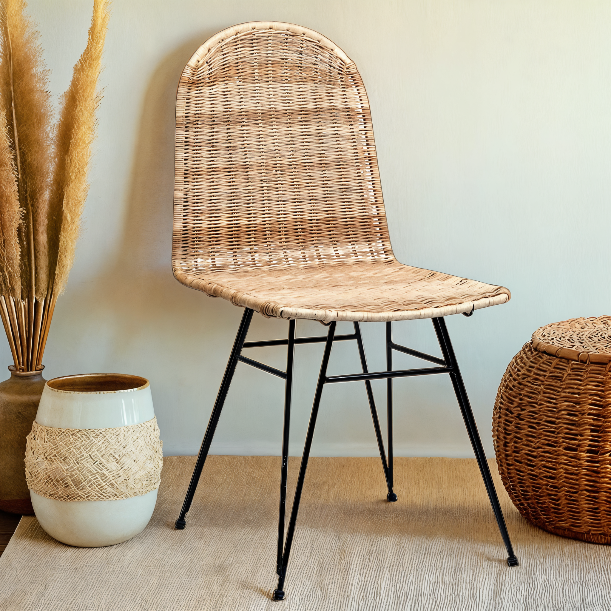 Veyona™ Rotin Design Stoel – Bohemian Elegantie met Metaal
