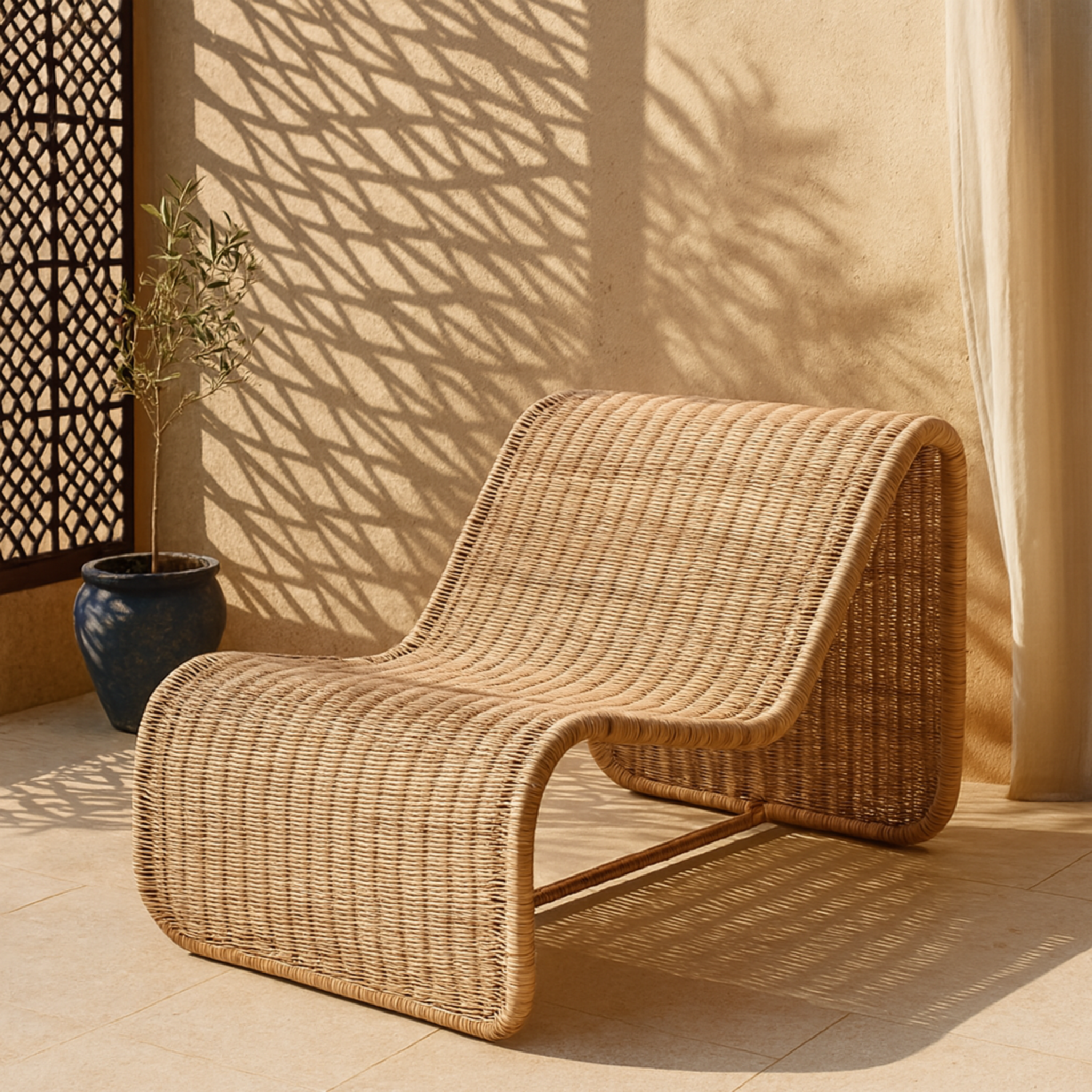 Serenya™ Chaise Longue in Rotin – Elegantie & Natuurlijk Comfort