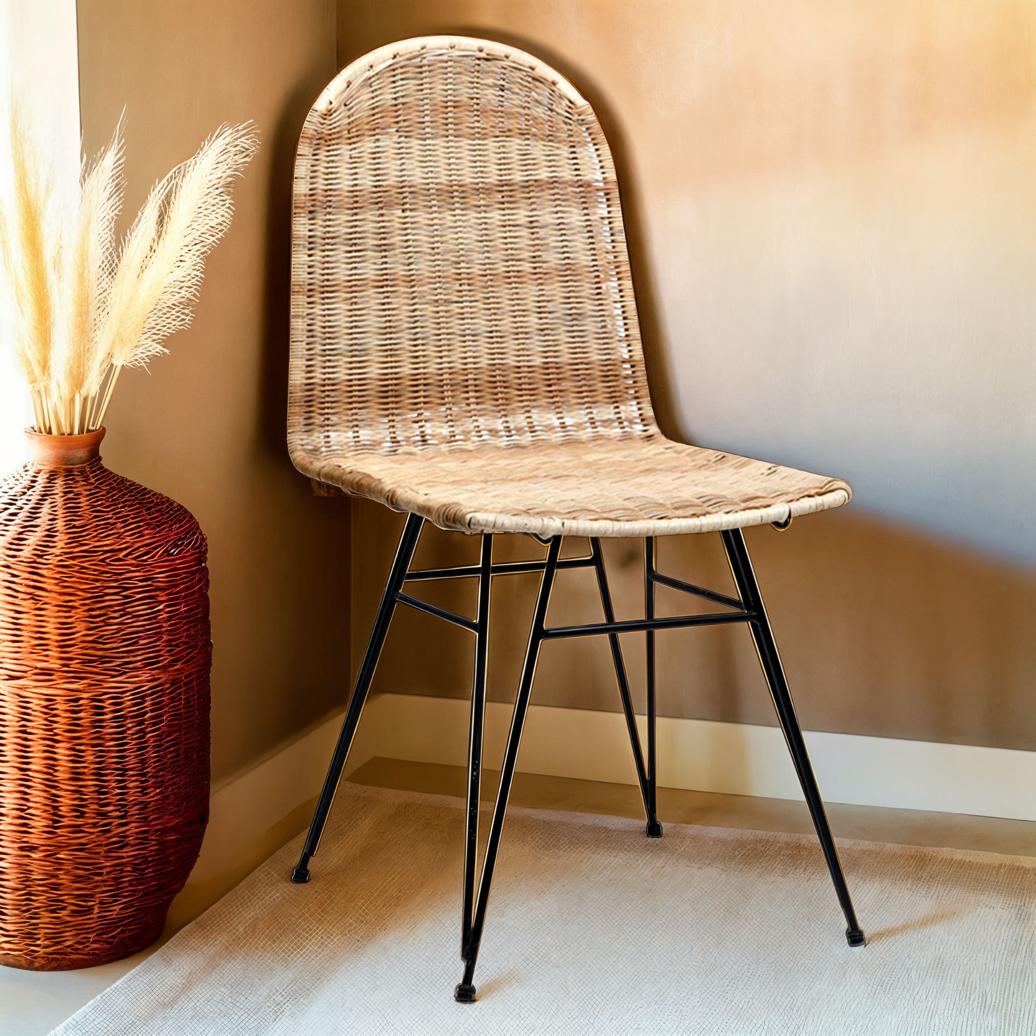 Veyona™ Rotin Design Stoel – Bohemian Elegantie met Metaal