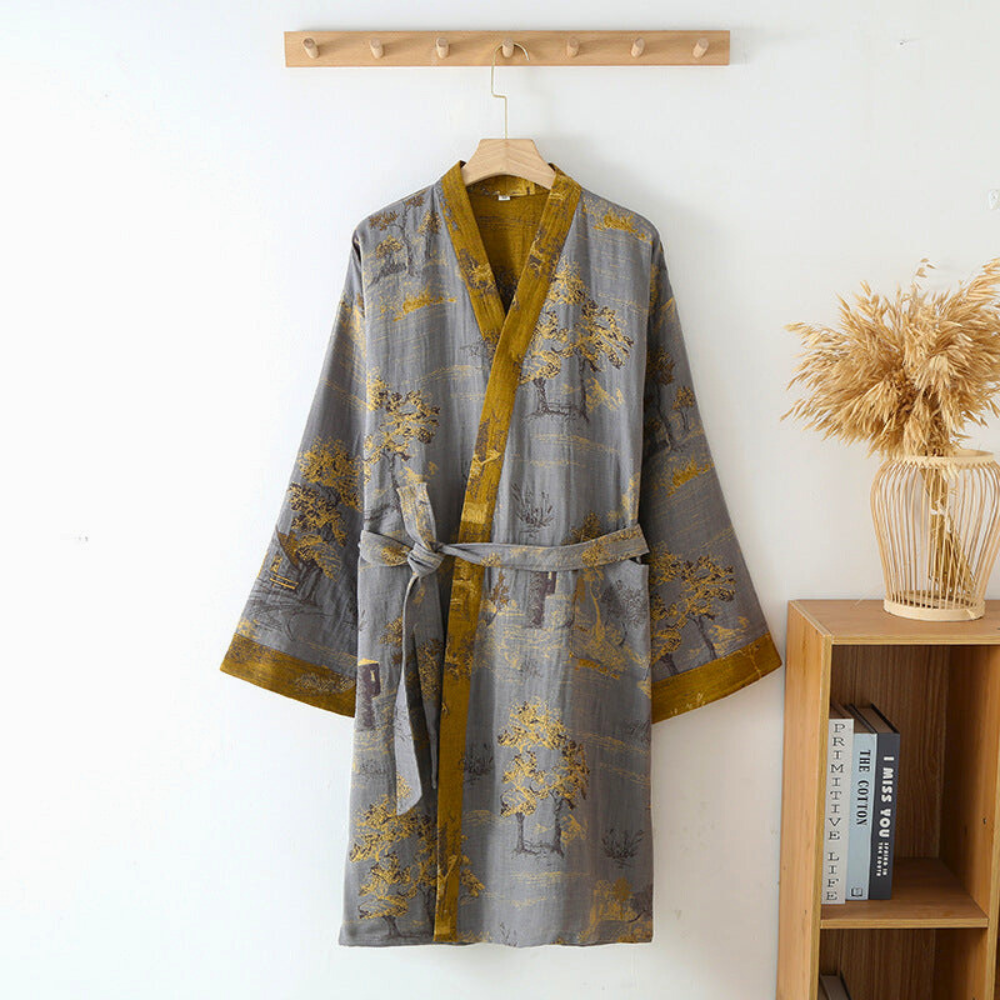 SereneCotton – Luxe Katoenen Kimono Badjas met Tijdloze Elegantie