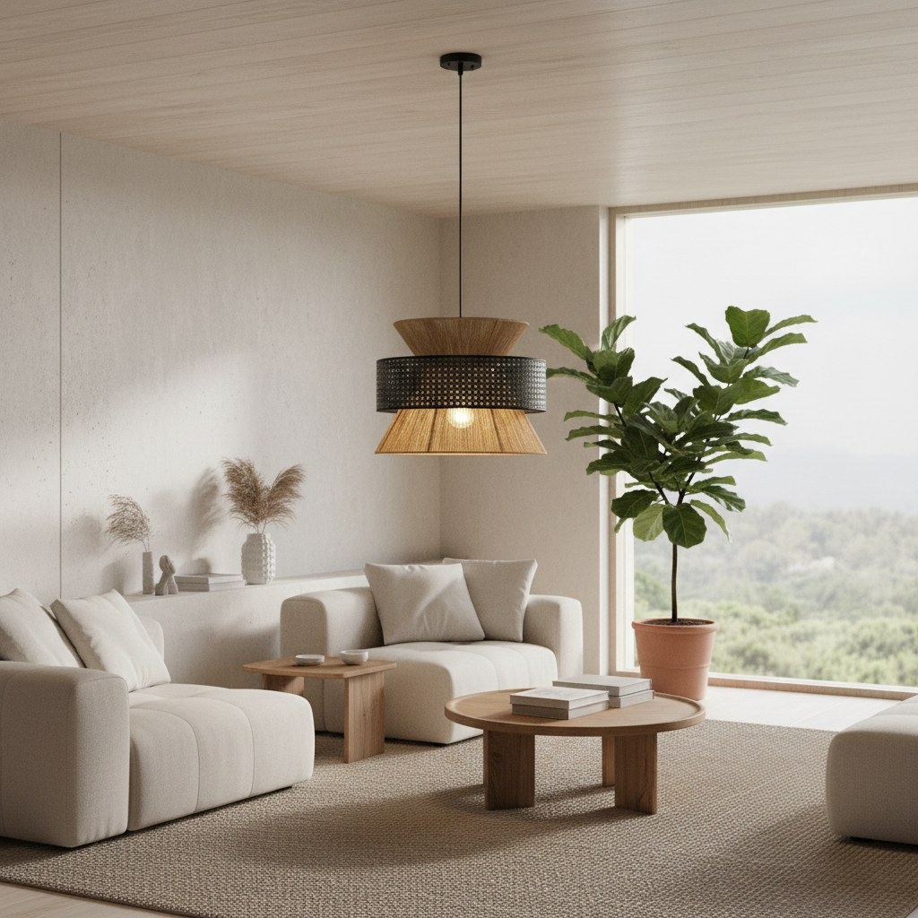 Hempora Wabi-Sabi Hanglamp – Handgemaakt van Henneptouw & Rotan