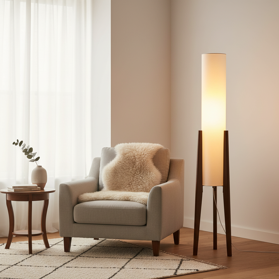 De Solvéra massief houten vloerlamp van walnoot met LED-licht