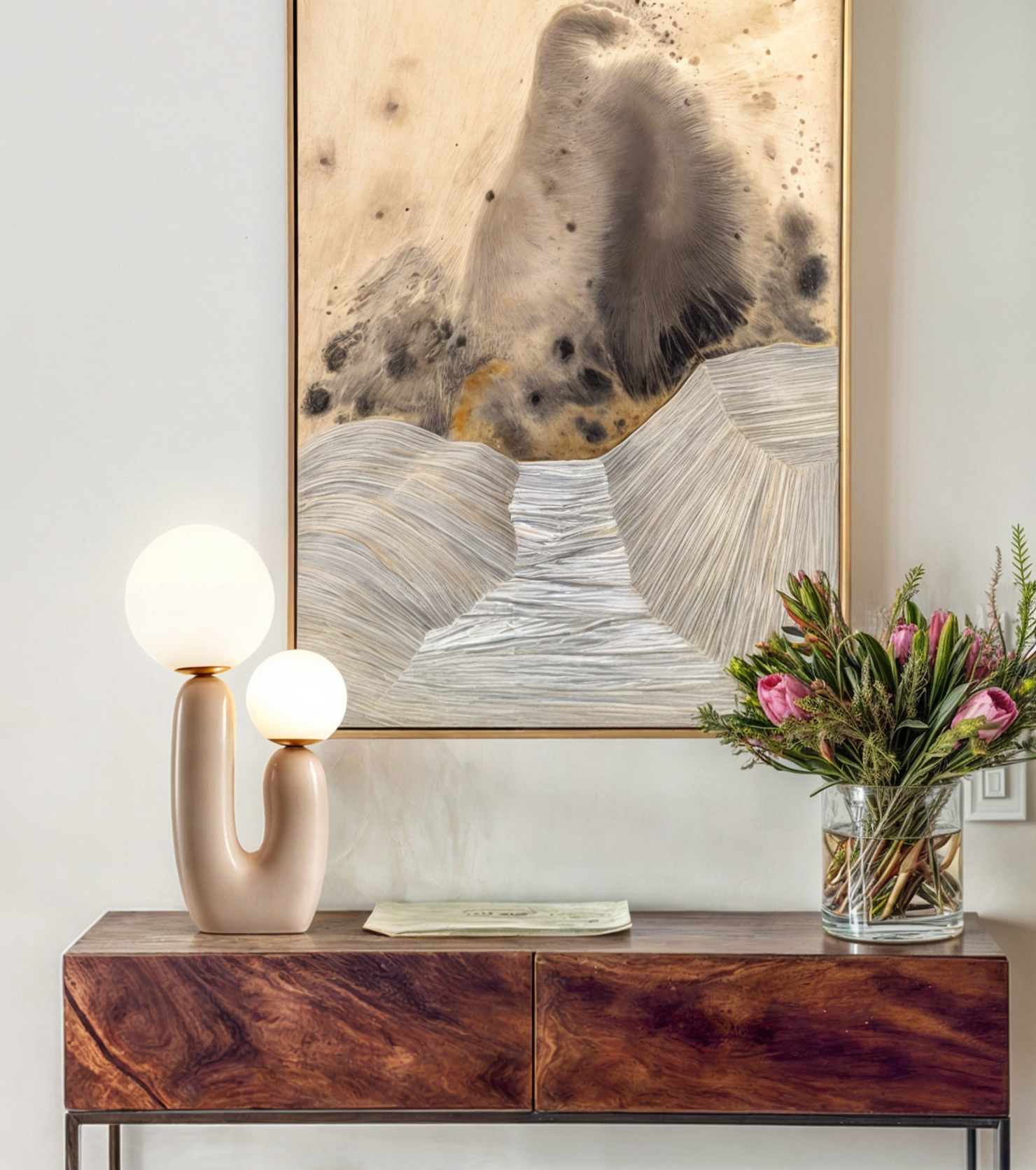 Thalora – Design Tafellamp met U-Vorm en Glazen Bollen