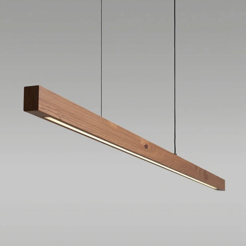 Glødra – Langwerpige Houten Hanglamp met Minimalistische Uitstraling