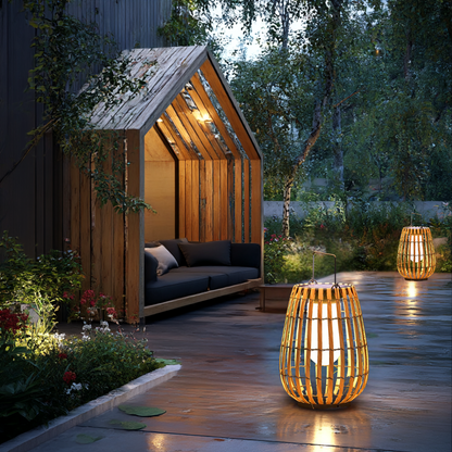 Solar buitenlamp van rotan, roestvrij staal en polyethyleen – Bonq