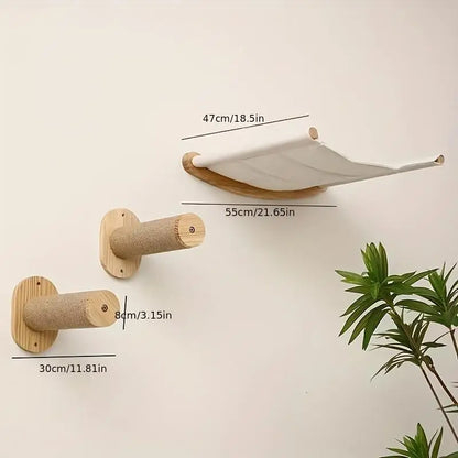 ClawLounge™ Kattenplank & Muurhangmat – Massief Hout & Sisaltouw Klimtreden voor Binnenkatten