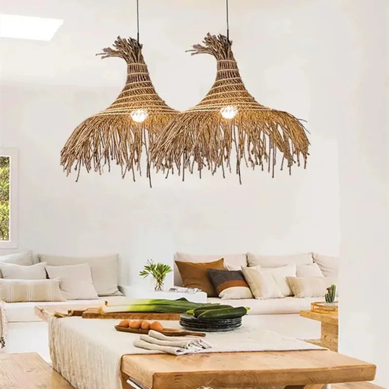 Japanse Wabi-Sabi strohoed hanglamp