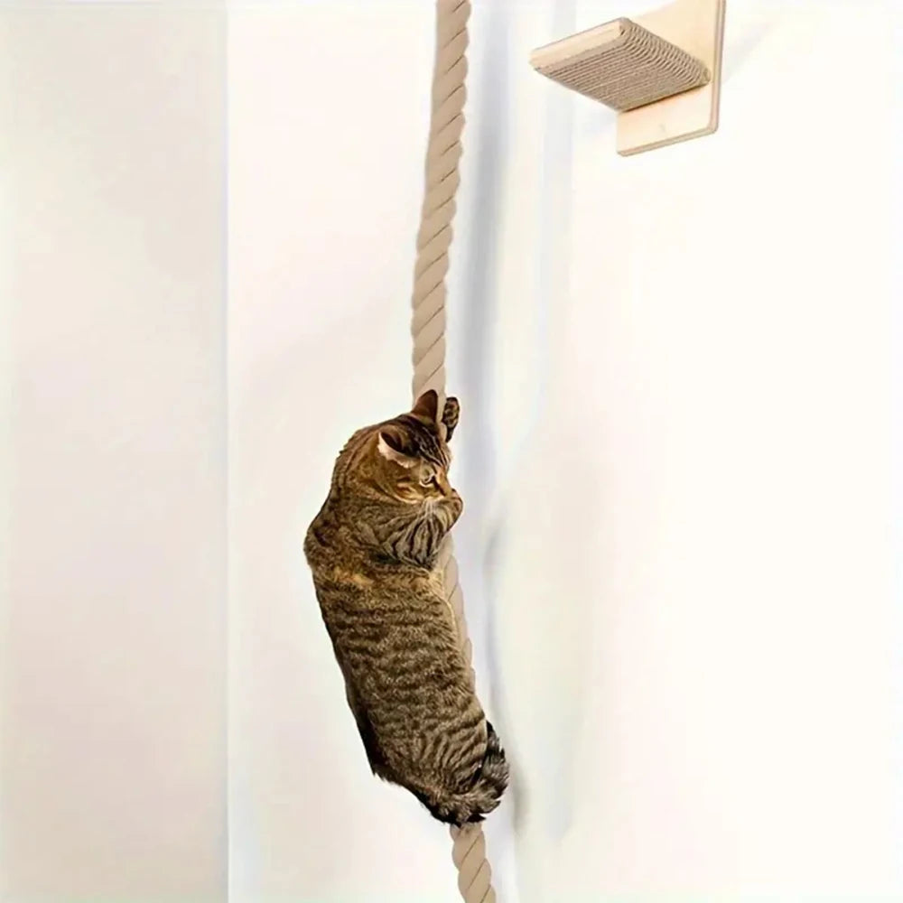 PurrTrail™ Katten Klimtouw & Plank Set – 2-Delige Wandmontage Krab- en Klimboom