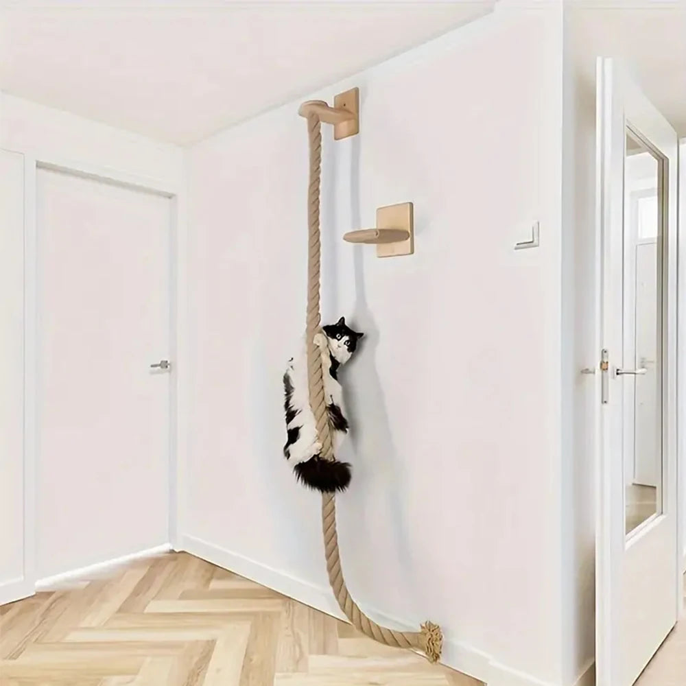 PurrTrail™ Katten Klimtouw & Plank Set – 2-Delige Wandmontage Krab- en Klimboom