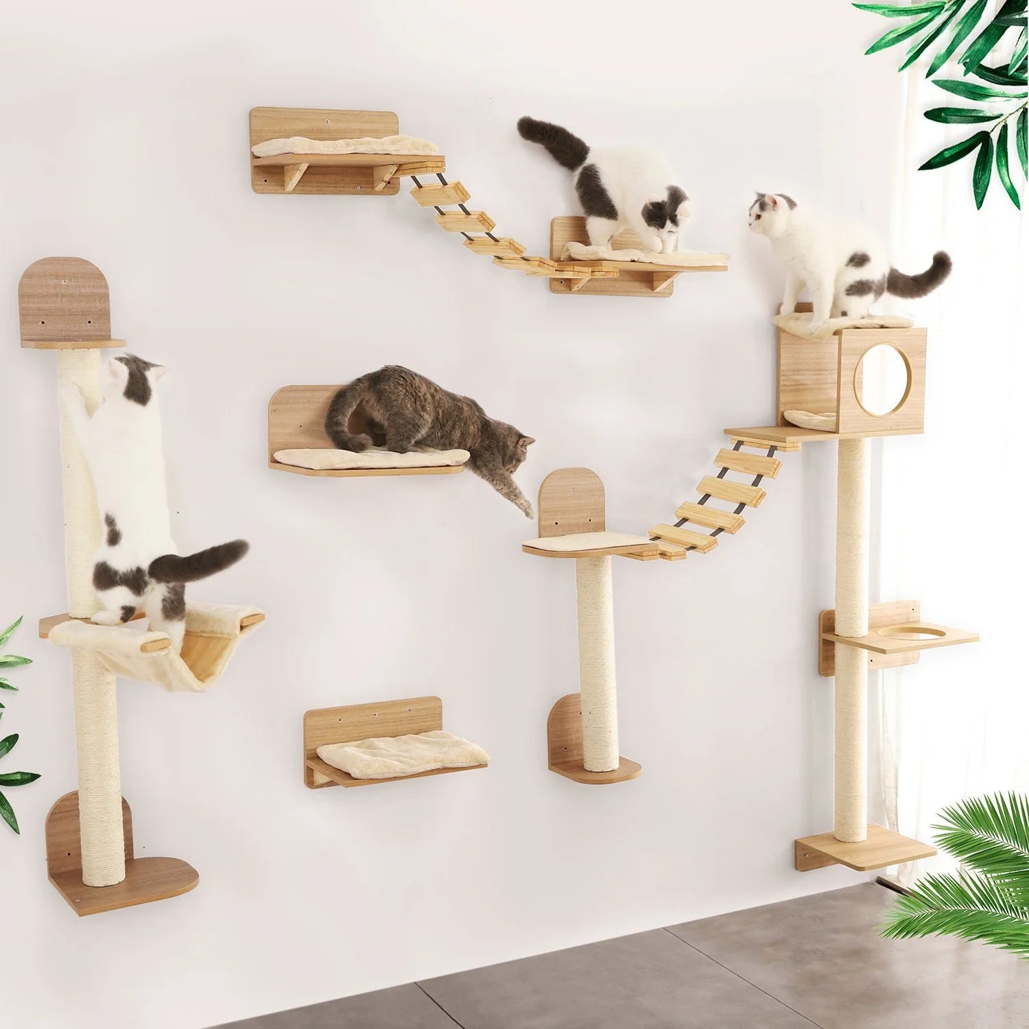 PurrTrail™ Katten Klimtouw & Plank Set – 2-Delige Wandmontage Krab- en Klimboom