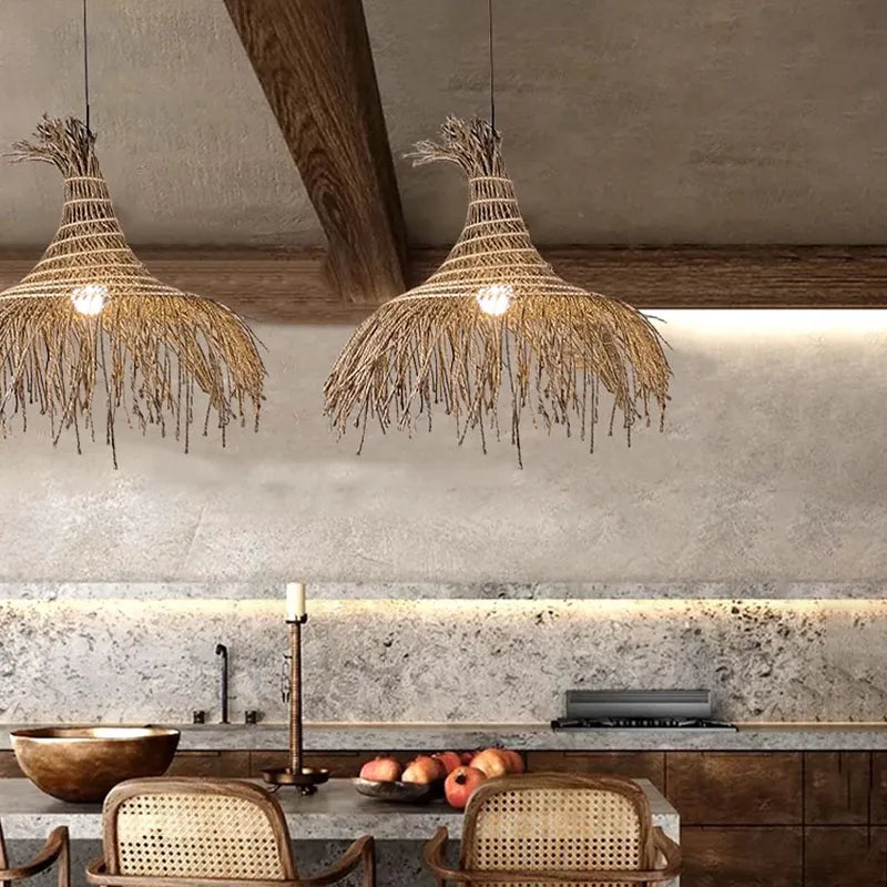 Japanse Wabi-Sabi strohoed hanglamp