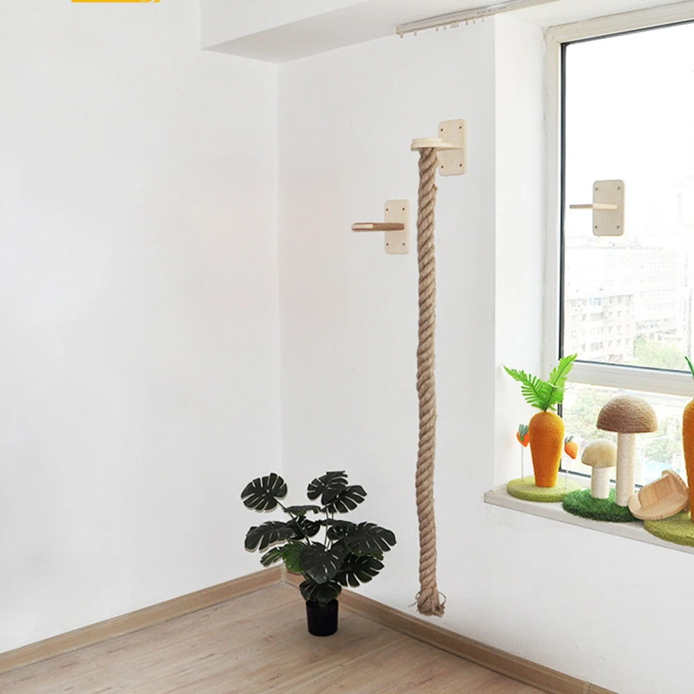 PurrTrail™ Katten Klimtouw & Plank Set – 2-Delige Wandmontage Krab- en Klimboom