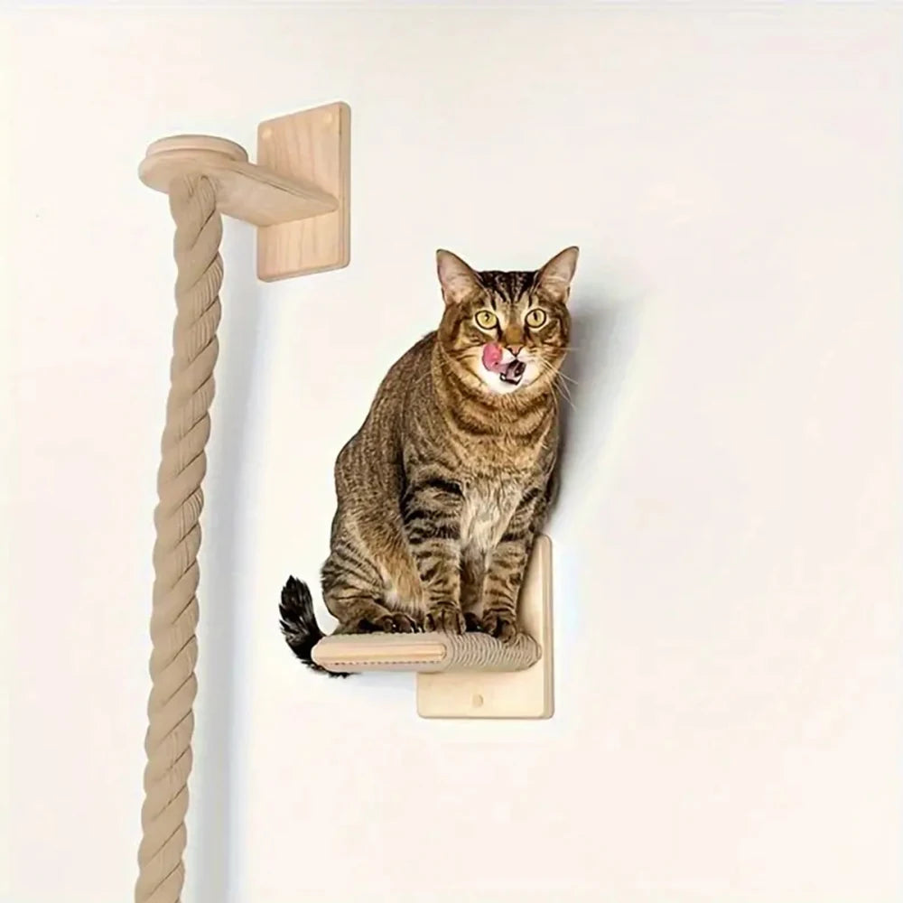 PurrTrail™ Katten Klimtouw & Plank Set – 2-Delige Wandmontage Krab- en Klimboom