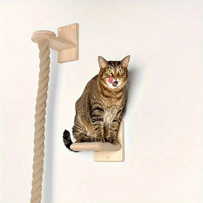 PurrTrail™ Katten Klimtouw & Plank Set – 2-Delige Wandmontage Krab- en Klimboom