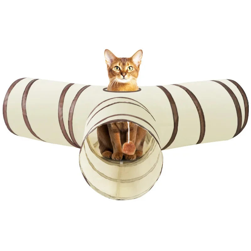 PawQuest™ Opvouwbare Kattentunnel – Lange T/Y Manieren Speeltunnel voor Binnenkatten