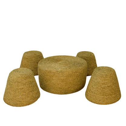 Halessa™ Halfa Tafel met 4 Tabourets – Bohemian & Handgemaakt Design