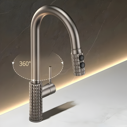 AureaArc – Antiek Messing Keukenmengkraan met Uittrekbare Sproeikop