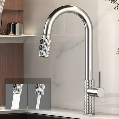 AureaArc – Antiek Messing Keukenmengkraan met Uittrekbare Sproeikop