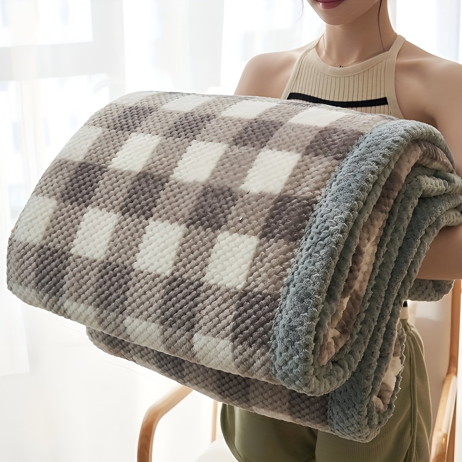 Velouris Plaid – Luxe Chenille Fleece deken met Klassiek Ruitpatroon