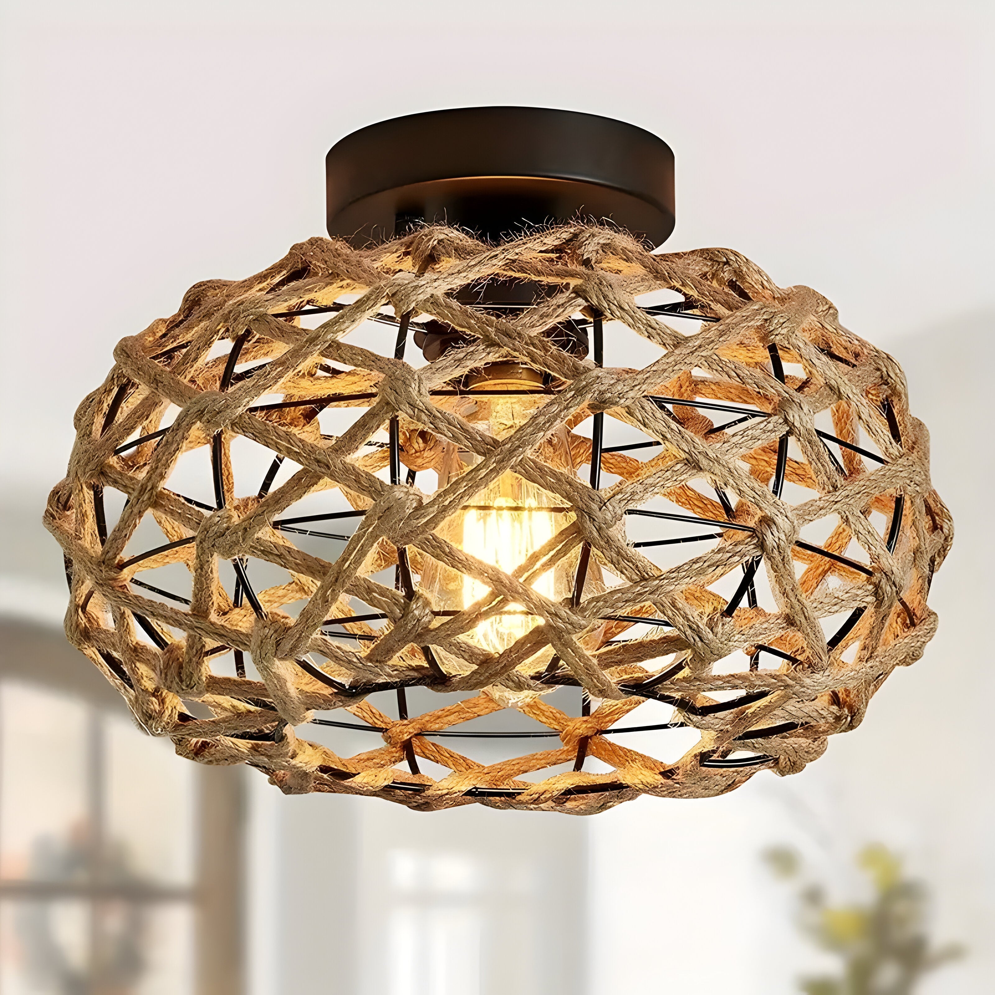 Maris Weave Plafondlamp – Boho Elegantie met Natuurlijk Touw