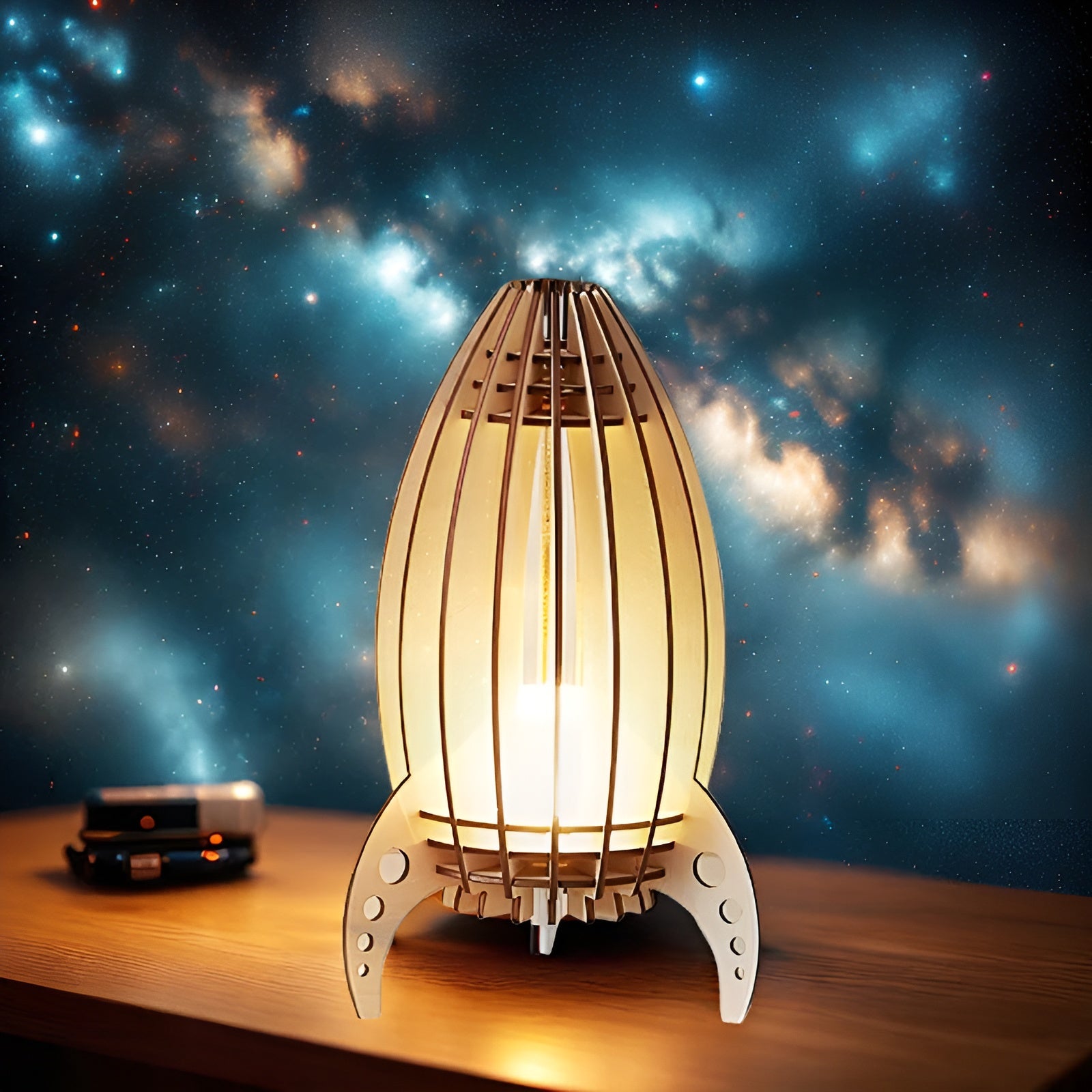 RocketWood – Houten Nachtlamp in Raketten-Design