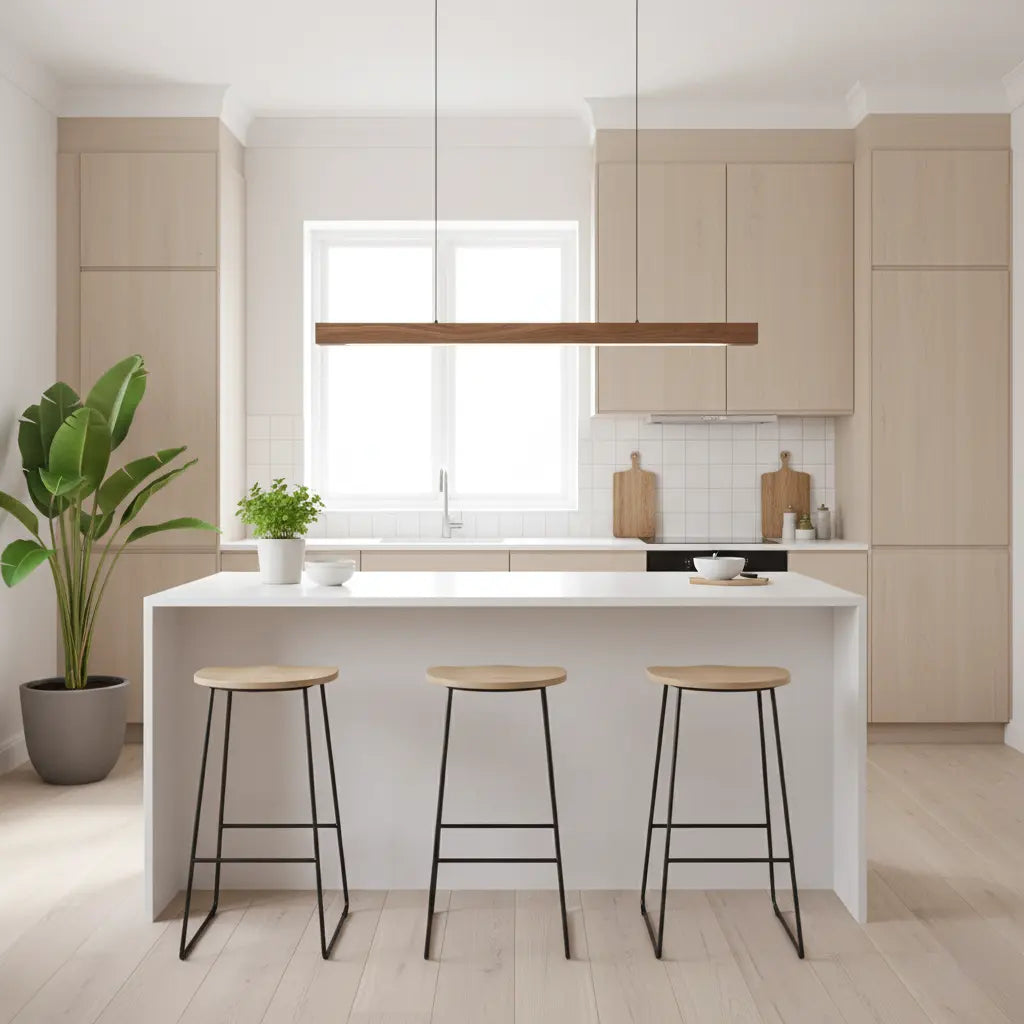 Glødra – Langwerpige Houten Hanglamp met Minimalistische Uitstraling