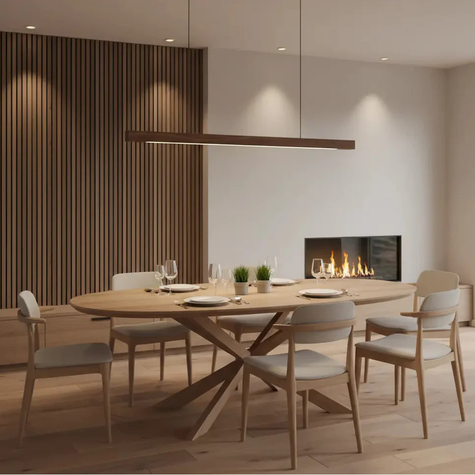 Glødra – Langwerpige Houten Hanglamp met Minimalistische Uitstraling